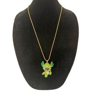 Betsey Johnson Necklace LILO STITCH Green 26+2 Inch Gold Tone Chain Articulated